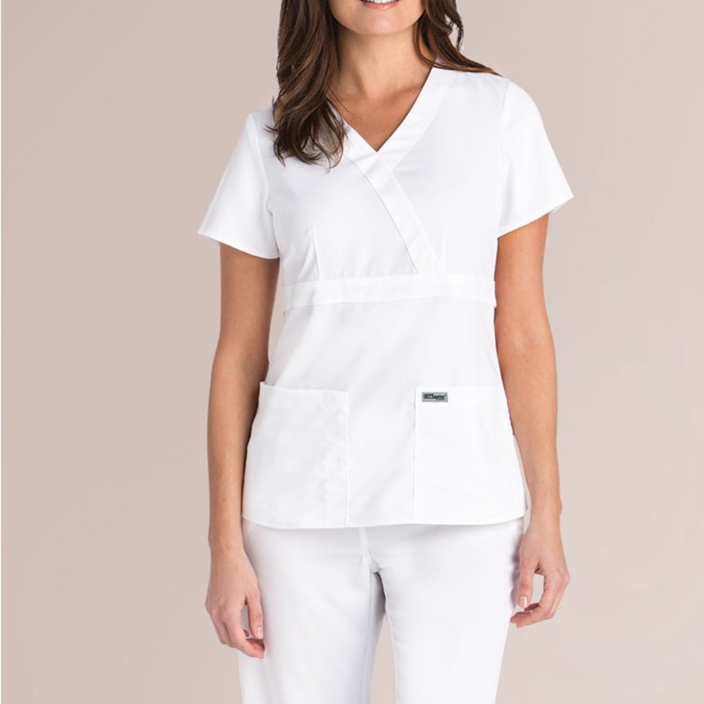 Greys anatomy mock wrap white scrub set
